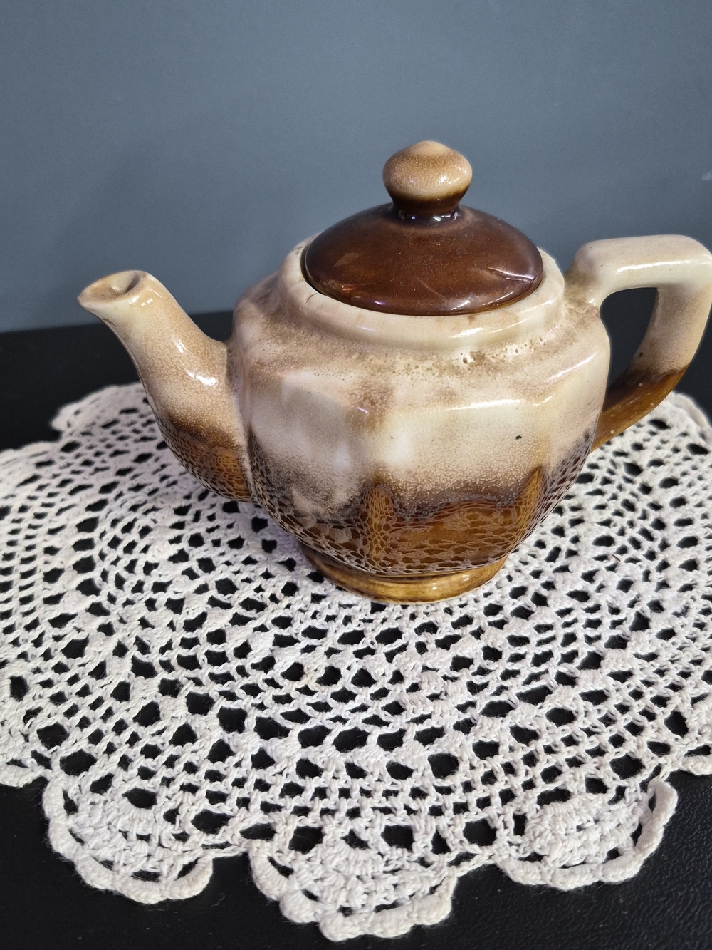Vintage Ceramic Teapot in Brown and Cream